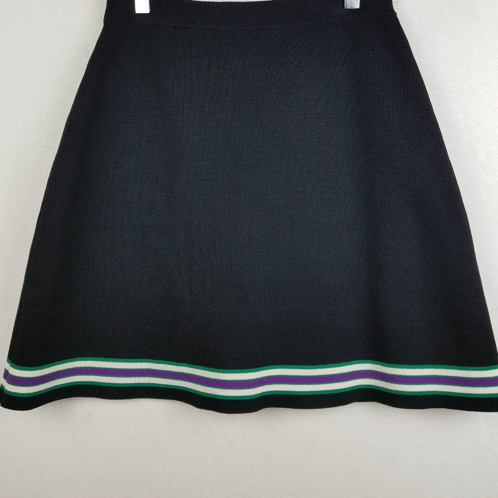 Sandro Black Ponte Knit Cheerleader Mini Skirt Faux Wrap Contrast Trim Sz Small - Picture 8 of 13